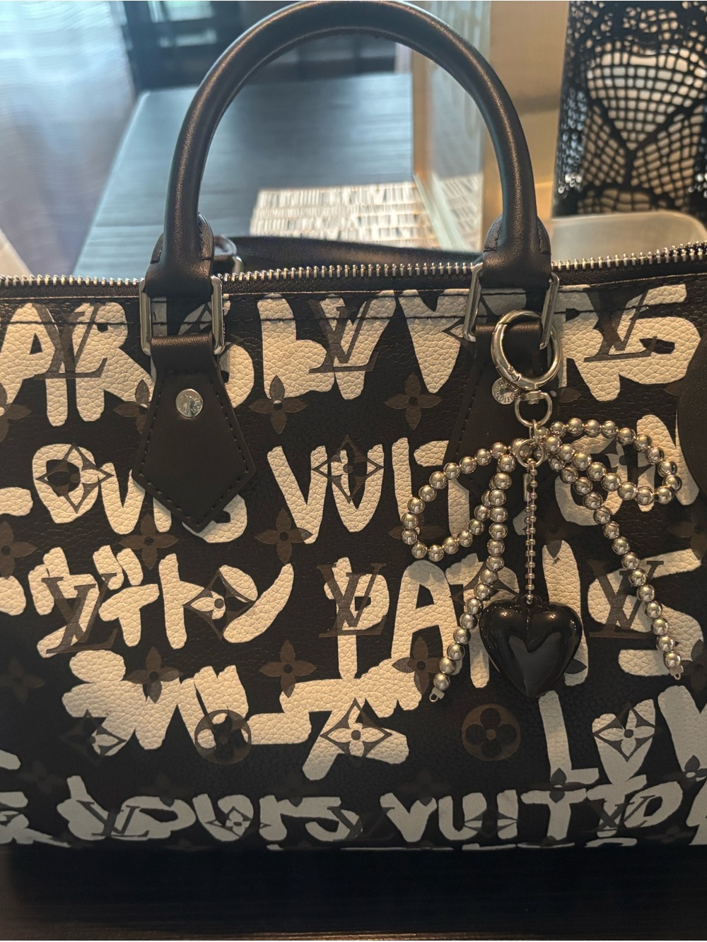 Black & White Graffiti Satchel with Heart Charm